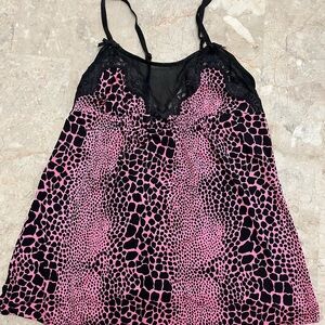 Betsey Johnson Black and Pink Patterned Chemise
